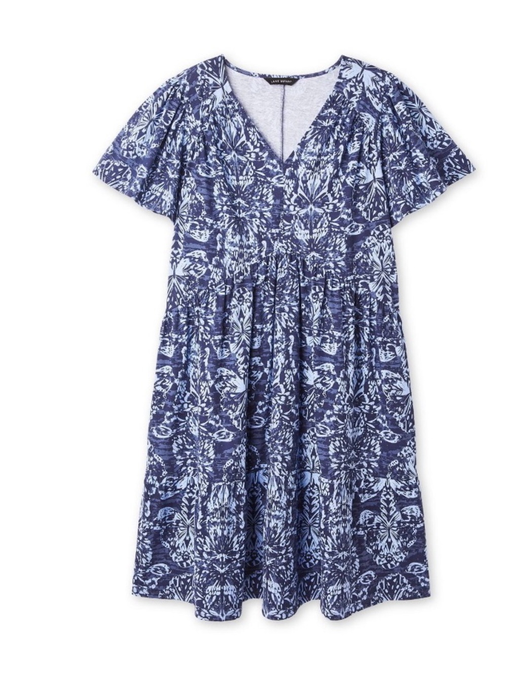 Lane Bryant Navy and Light Blue Printed V‑Neck Midi Dress